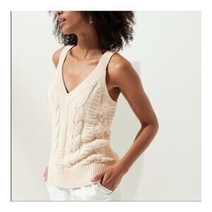 Banana Republic Knit Tank Top V-Neck Cream Organic Cotton Cable Knit Large NWT